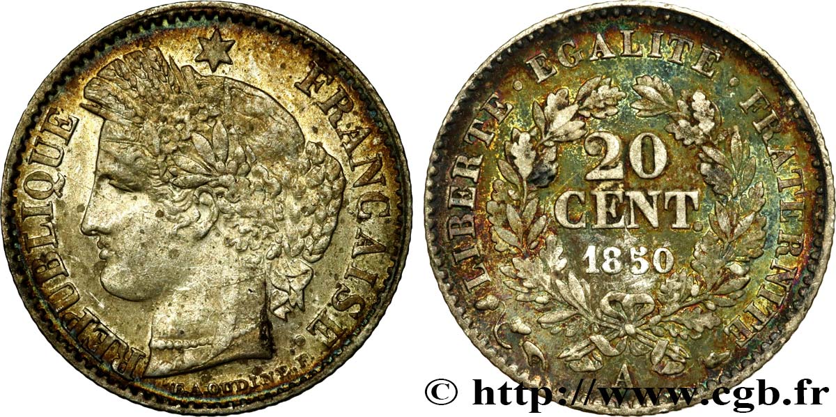 20 centimes Cérès, IIe République 1850 Paris F.146/3 TTB40 