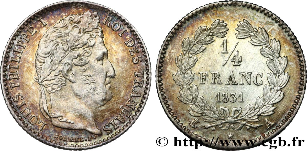 1/4 franc Louis-Philippe 1831 Paris F.166/1 MBC+ 