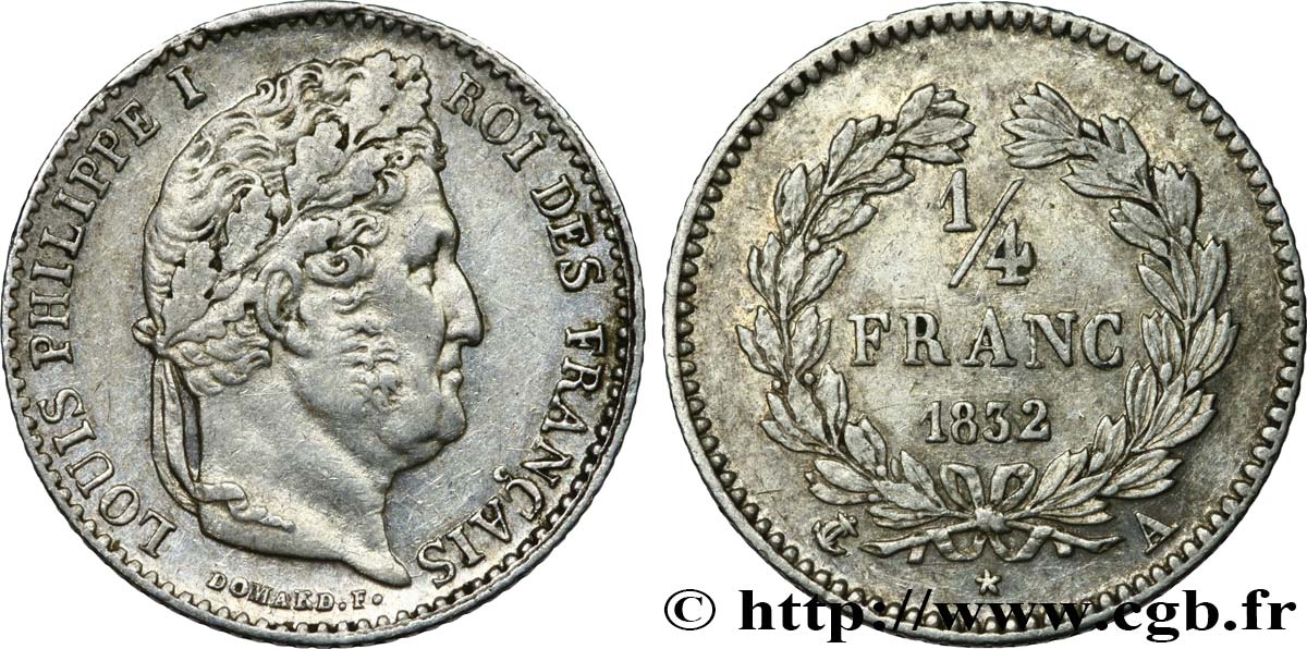 1/4 franc Louis-Philippe 1832 Paris F.166/14 XF48 