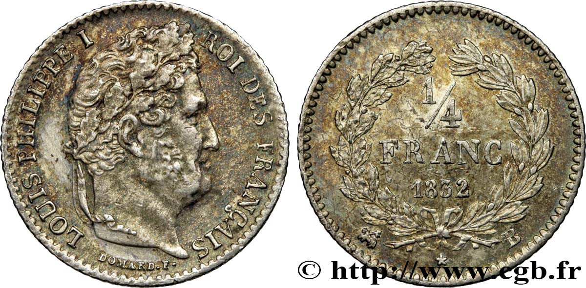 1/4 franc Louis-Philippe 1832 Rouen F.166/16 AU50 