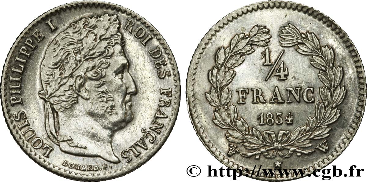 1/4 franc Louis-Philippe 1834 Lille F.166/48 EBC 