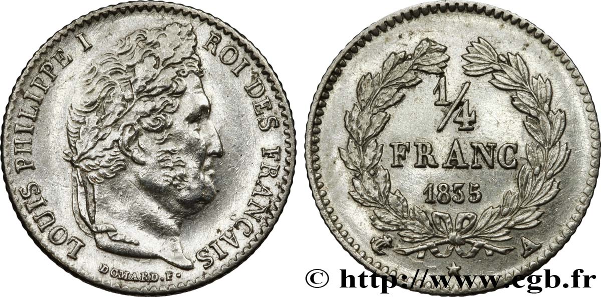 1/4 franc Louis-Philippe 1835 Paris F.166/49 MBC+ 