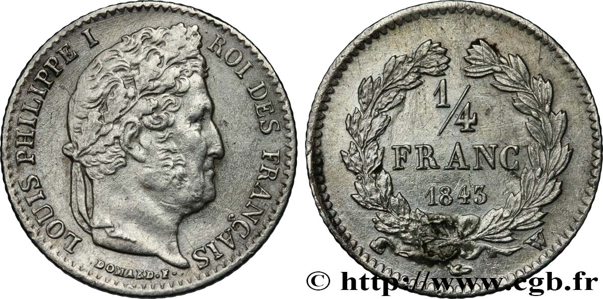 1/4 franc Louis-Philippe 1843 Lille F.166/96 MB 