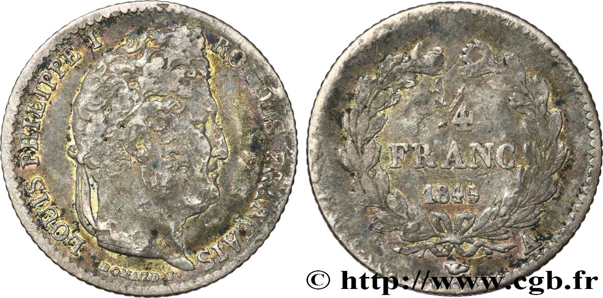 1/4 franc Louis-Philippe 1845 Paris F.166/102 TB15 