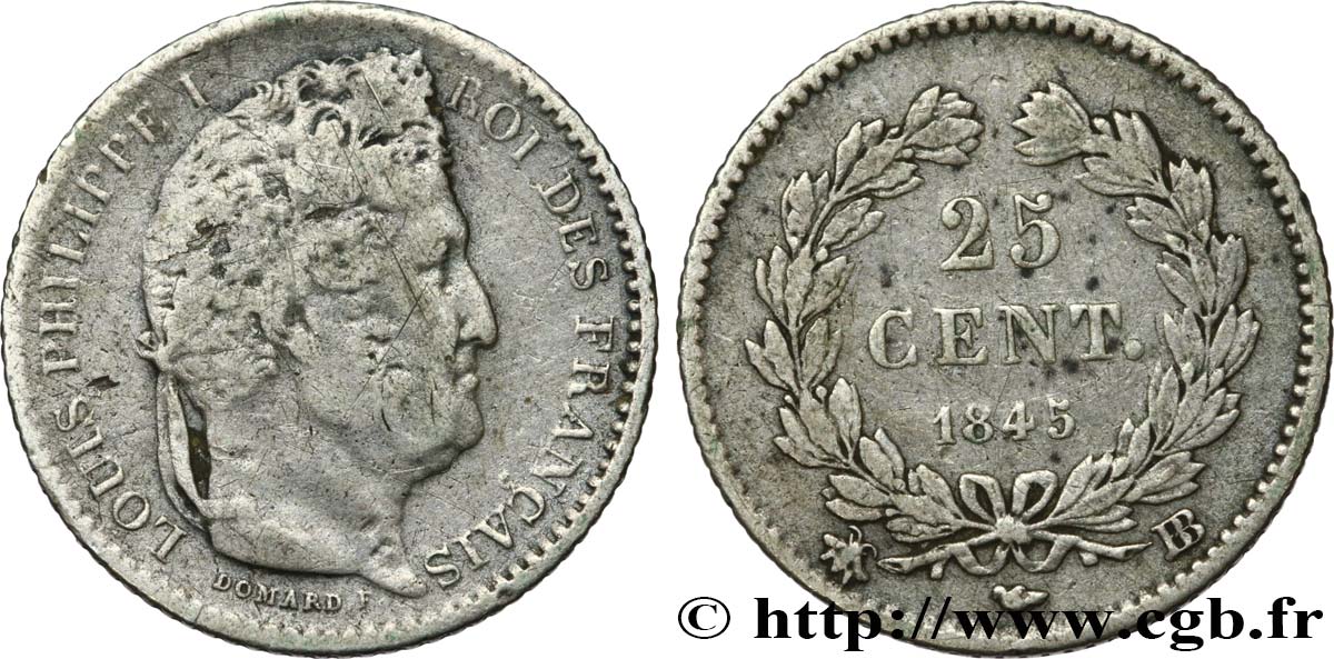 25 centimes Louis-Philippe 1845 Strasbourg F.167/2 VF 
