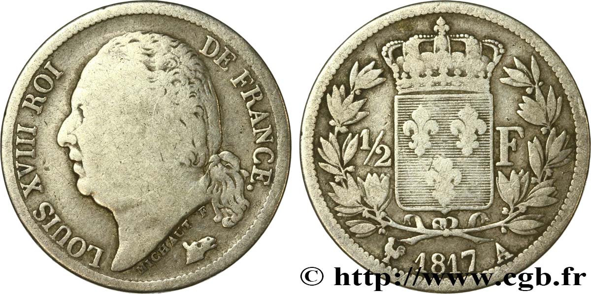 1/2 franc Louis XVIII 1817 Paris F.179/9 S15 