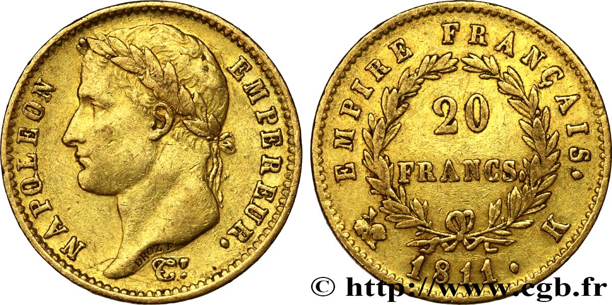 20 francs or Napoléon tête laurée, Empire français 1811 Bordeaux F.516/18 SS48 