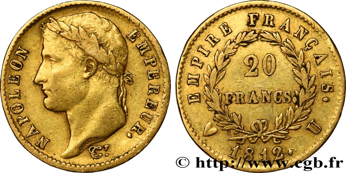 20 francs or Napoléon tête laurée, Empire français 1812 Turin F.516/28 SS40 