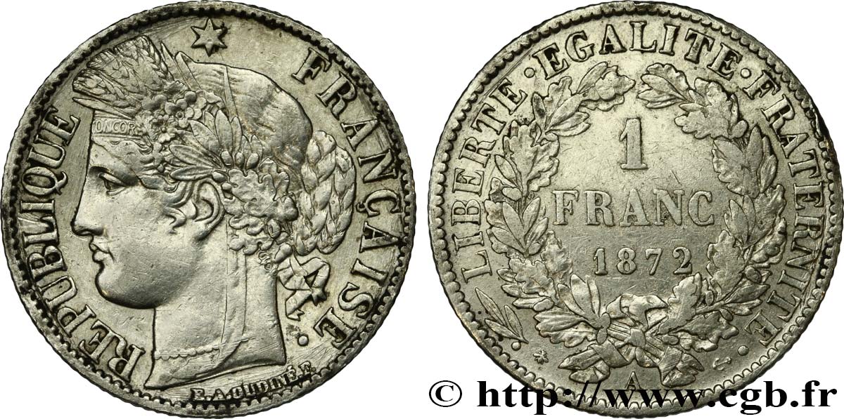1 franc Cérès, IIIe République 1872 Paris F.216/4 MBC 