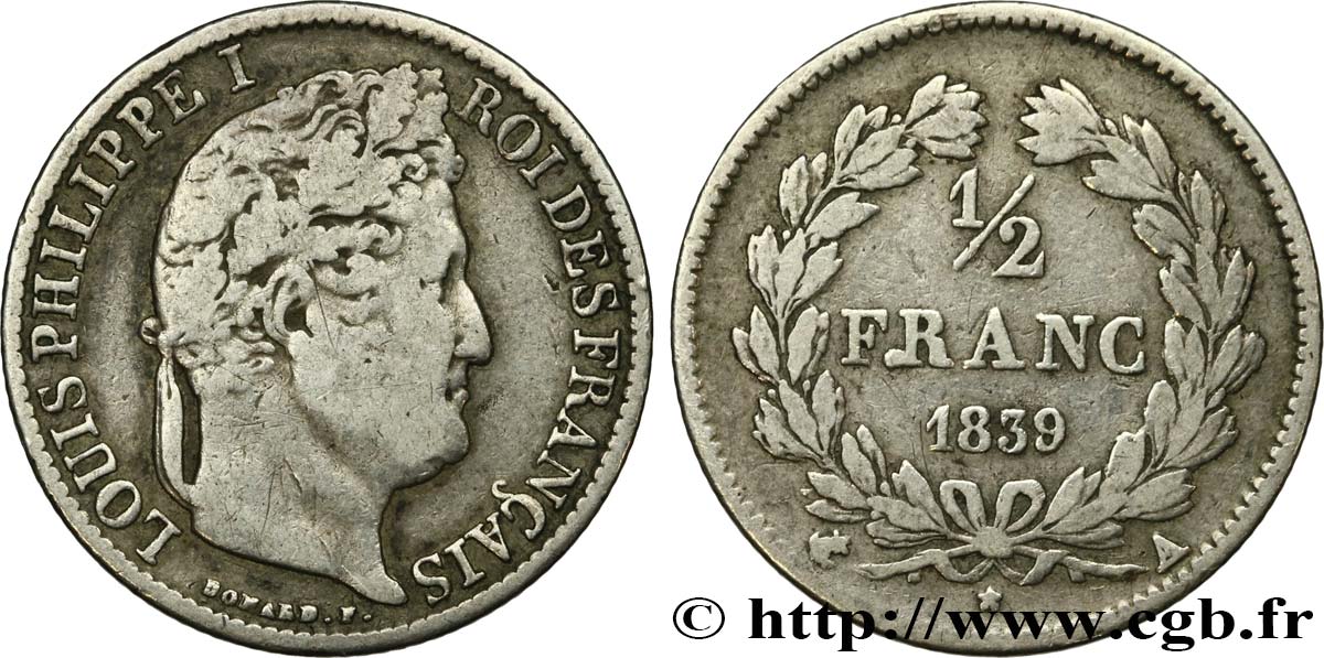 1/2 franc Louis-Philippe 1839 Paris F.182/78 TB20 