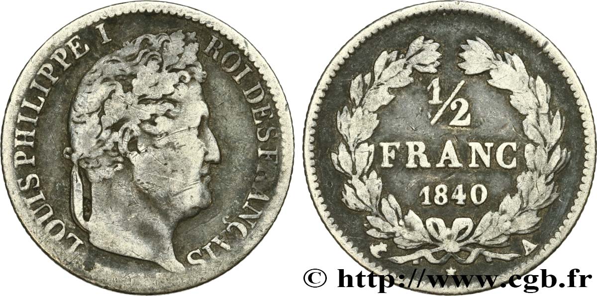 1/2 franc Louis-Philippe 1840 Paris F.182/83 F15 