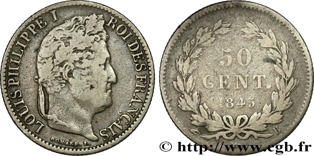 50 centimes Louis-Philippe 1845 Rouen F.183/1 S20 