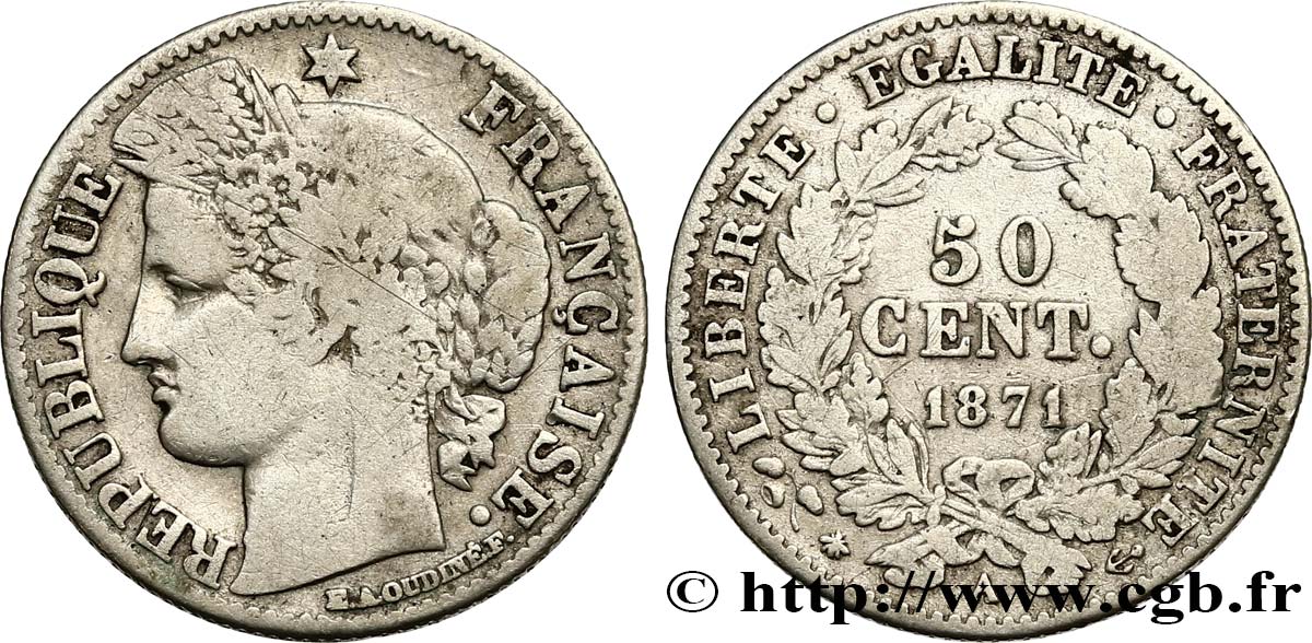 50 centimes Cérès, IIIe République 1871 Paris F.189/1 MB15 