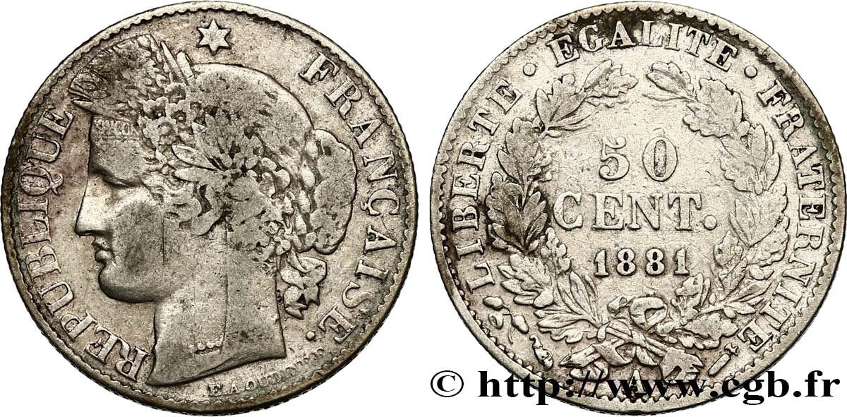 50 centimes Cérès, Troisième République 1881 Paris F.189/9 MB20 