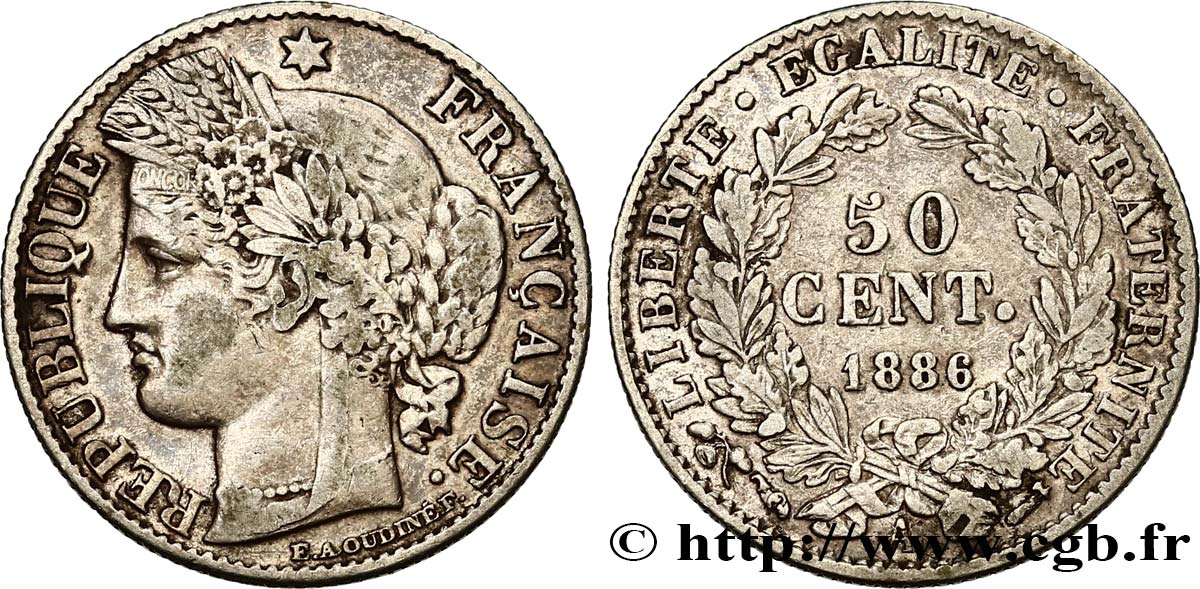 50 centimes Cérès, IIIe République 1886 Paris F.189/11 TB35 