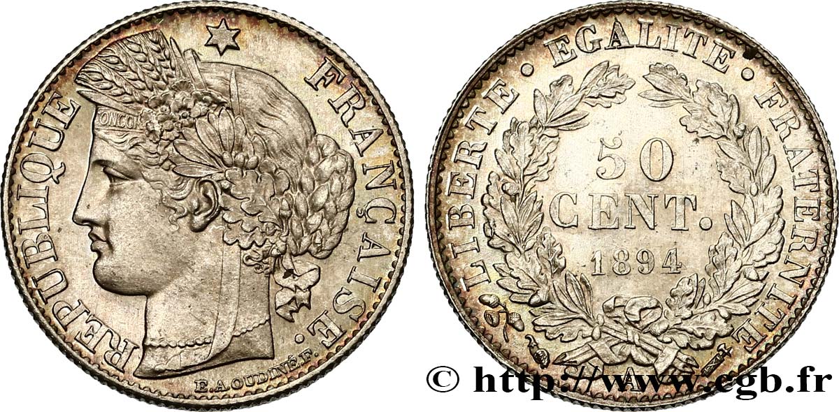50 centimes Cérès, Troisième République 1894 Paris F.189/15 MS63 