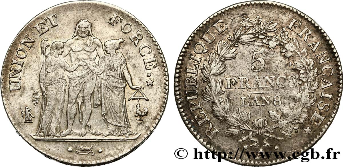 5 francs Union et Force, Union serré, avec glands intérieurs et gland extérieur 1800 Paris F.288/126 MBC48 