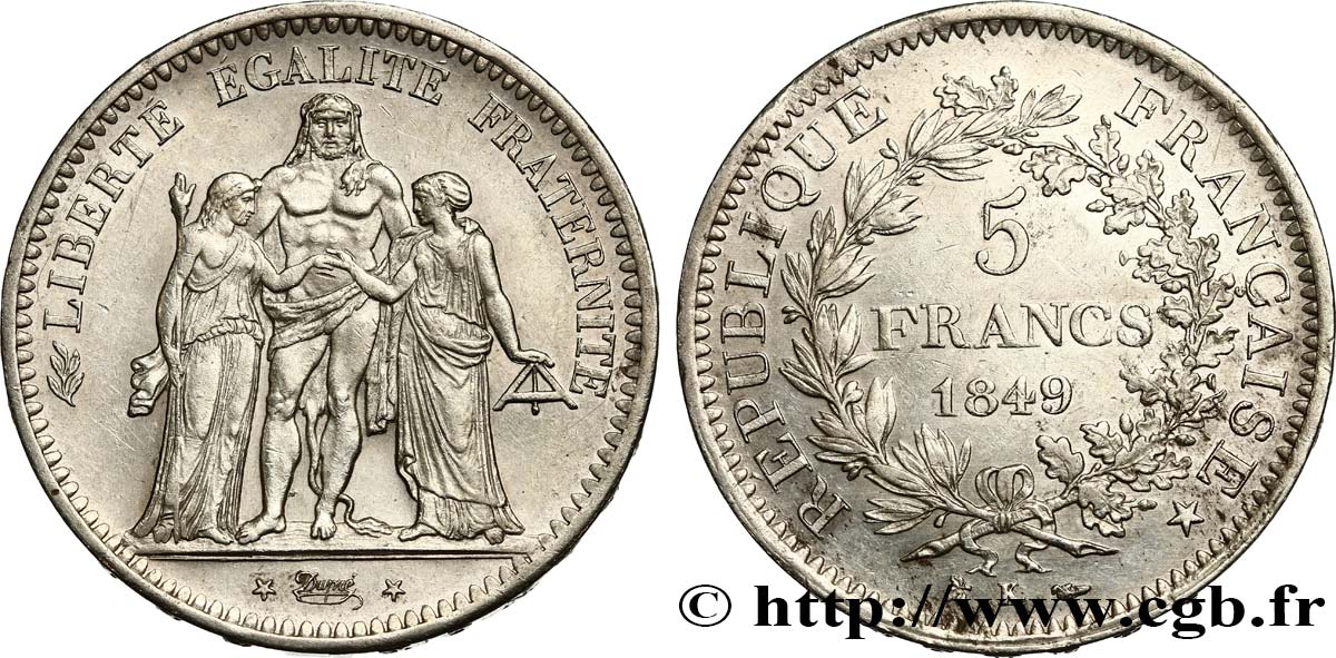 5 francs Hercule, IIe République 1849 Bordeaux F.326/7 TTB54 