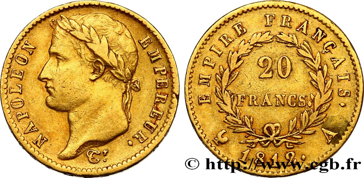 20 francs or Napoléon tête laurée, Empire français 1812 Paris F.516/22 XF42 