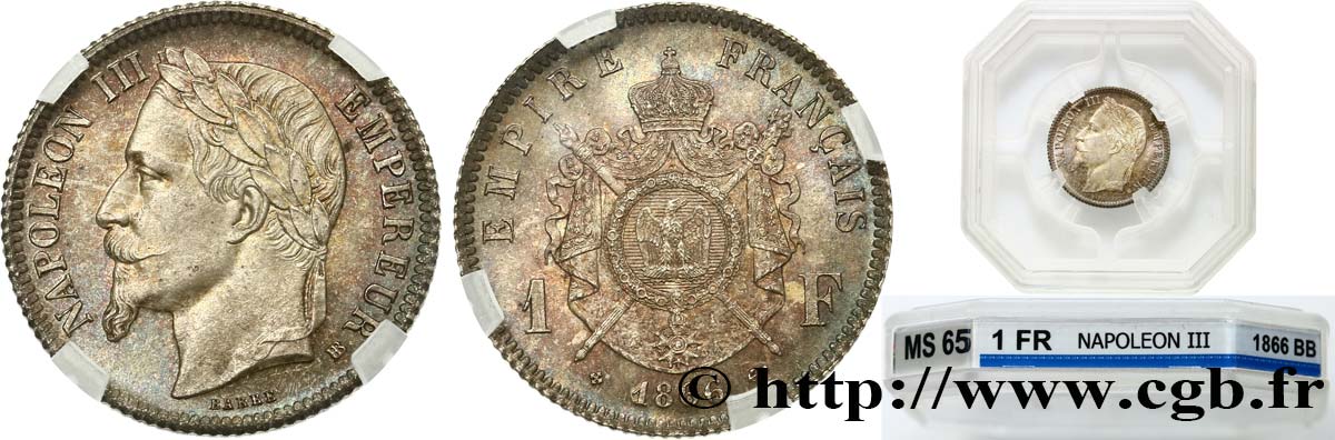 1 franc Napoléon III, tête laurée 1866 Strasbourg F.215/4 MS65 GENI