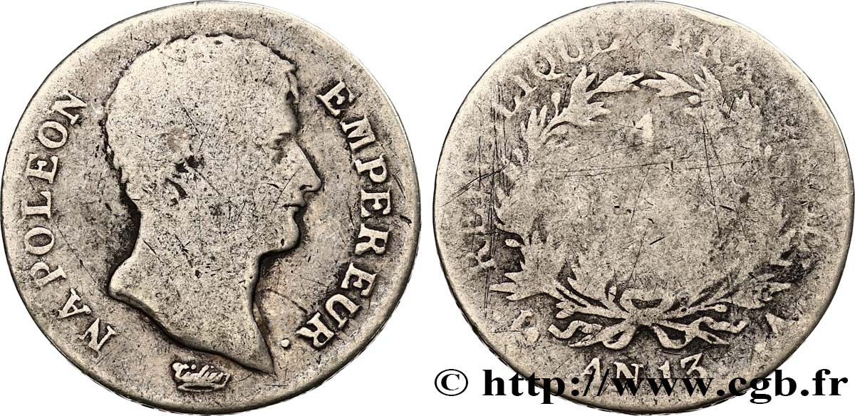 1 franc Napoléon Empereur, Calendrier révolutionnaire 1805 Paris F.201/14 B6 