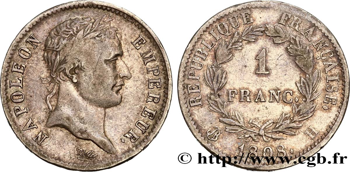 1 franc Napoléon Ier tête laurée, République française 1808 La Rochelle F.204/6 TTB40 