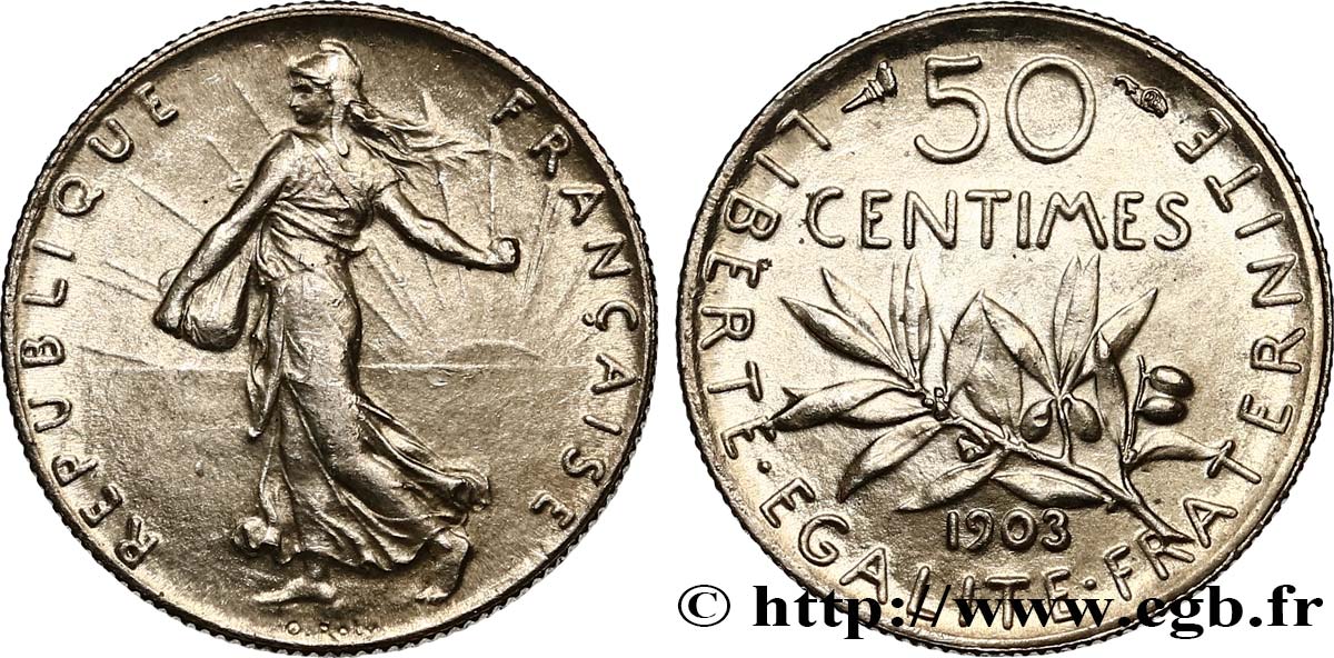 50 centimes Semeuse 1903  F.190/10 VZ55 