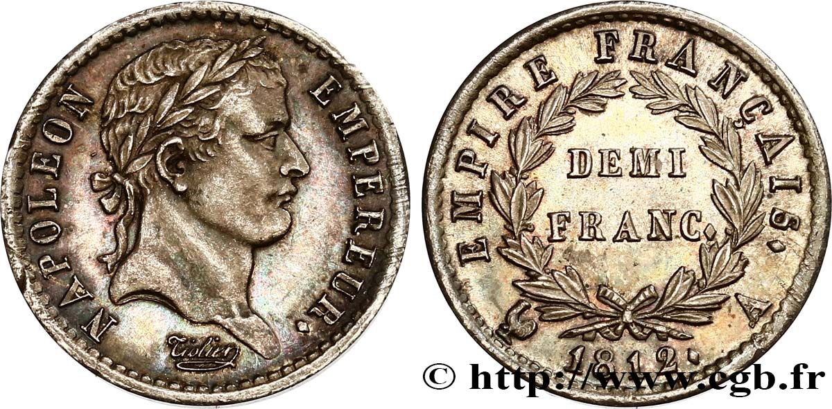 Demi-franc Napoléon Ier tête laurée, Empire français 1812 Paris F.178/35 MS62 