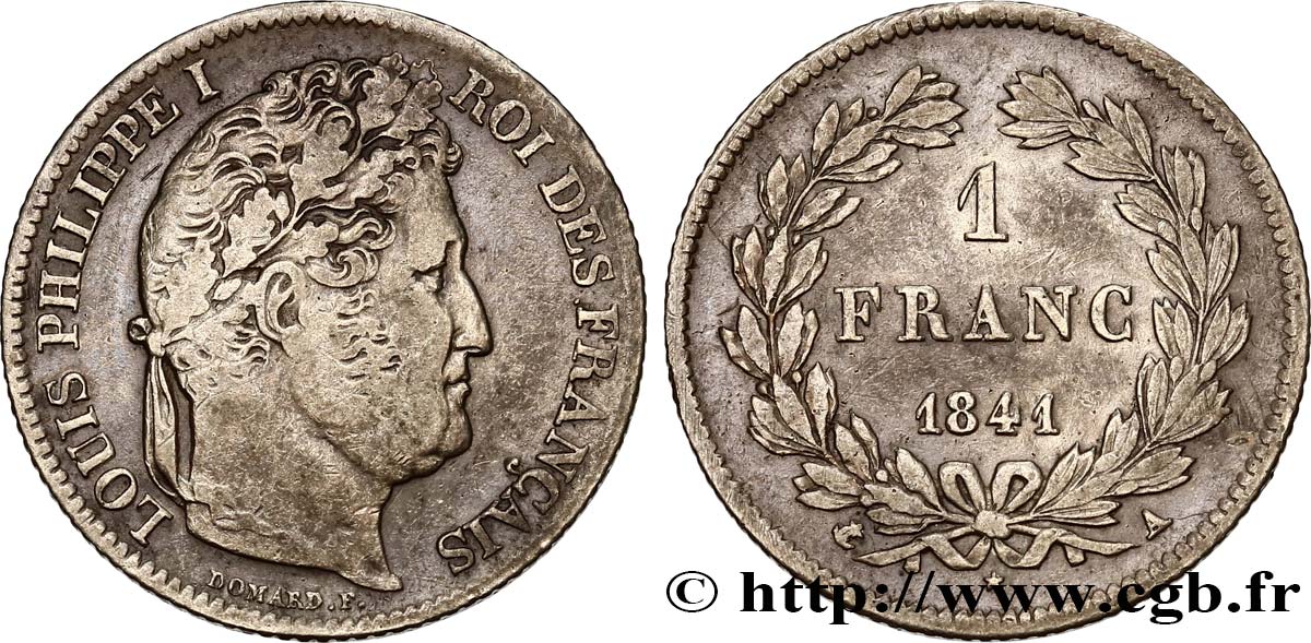 1 franc Louis-Philippe, couronne de chêne 1841 Paris F.210/80 BB45 