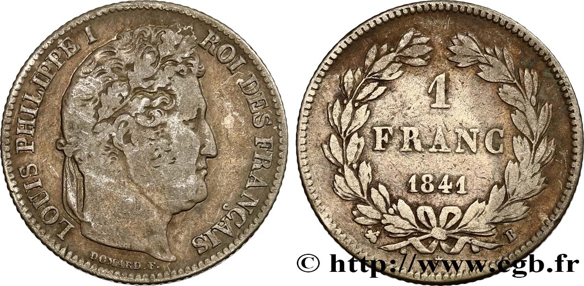 1 franc Louis-Philippe, couronne de chêne 1841 Rouen F.210/81 MB25 