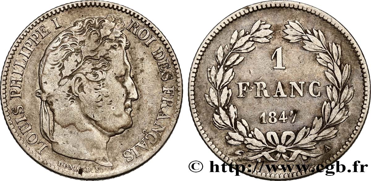 1 franc Louis-Philippe, couronne de chêne 1847 Paris F.210/110 TB 