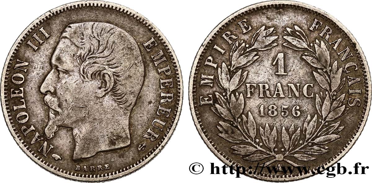 1 franc Napoléon III, tête nue 1856 Paris F.214/6 BC25 