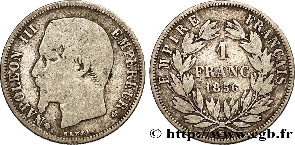 1 franc Napoléon III, tête nue 1856 Strasbourg F.214/7 MB15 
