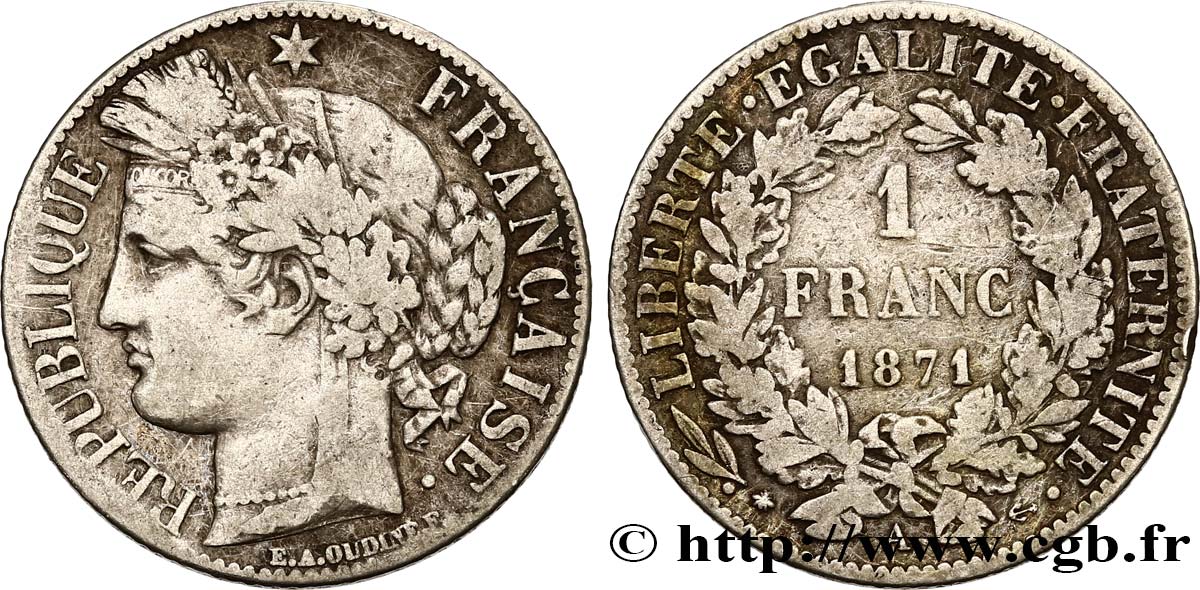 1 franc Cérès, Troisième République 1871 Paris F.216/1 VF 
