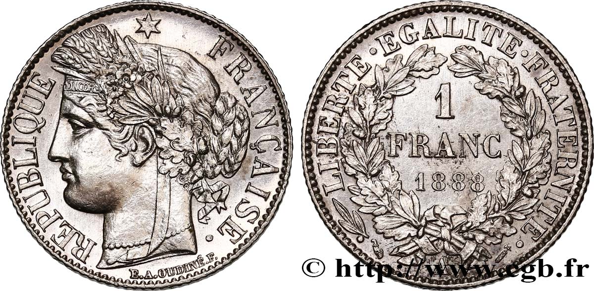 1 franc Cérès, IIIe République 1888 Paris F.216/10 SUP 