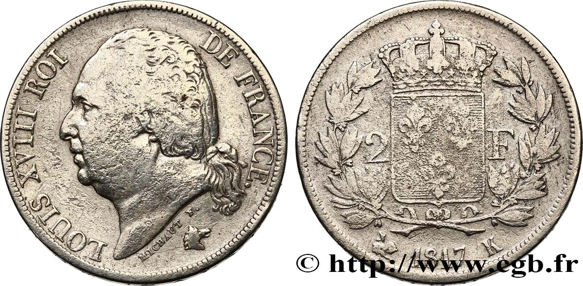 2 francs Louis XVIII 1817 Bordeaux F.257/11 VG 