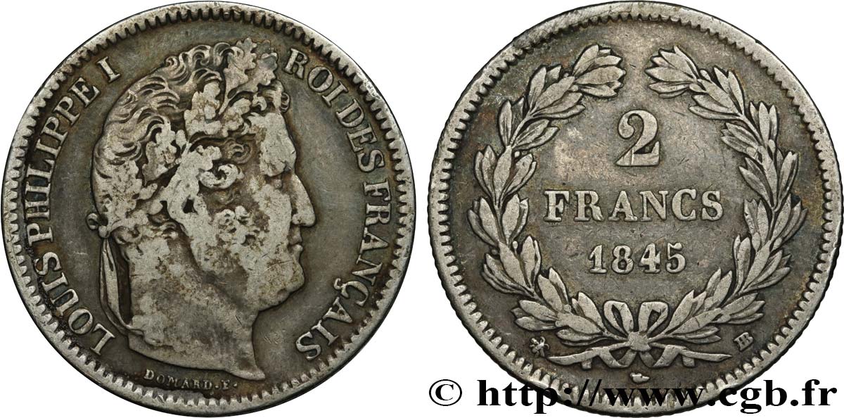 2 francs Louis-Philippe 1845 Strasbourg F.260/105 TB20 
