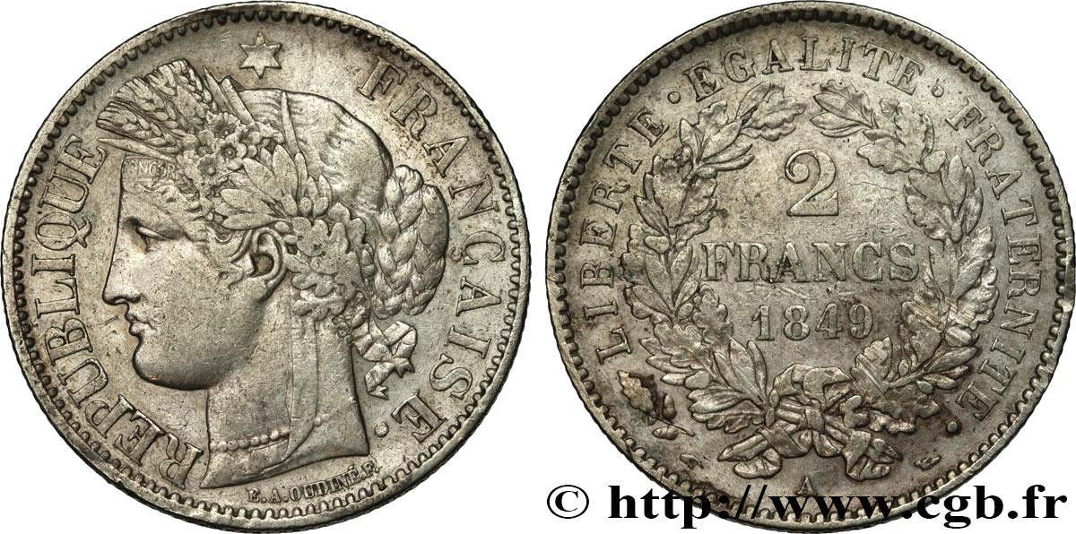 2 francs Cérès, IIe République 1849 Paris F.261/1 TTB40 
