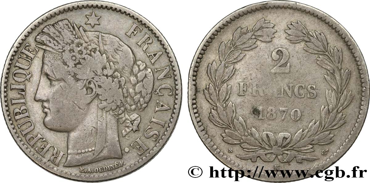 2 francs Cérès, sans légende 1870 Bordeaux F.264/2 TB20 