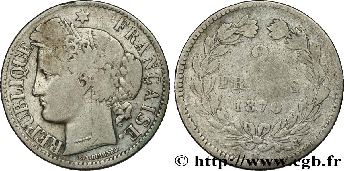 2 francs Cérès, sans légende 1870 Bordeaux F.264/3 S15 