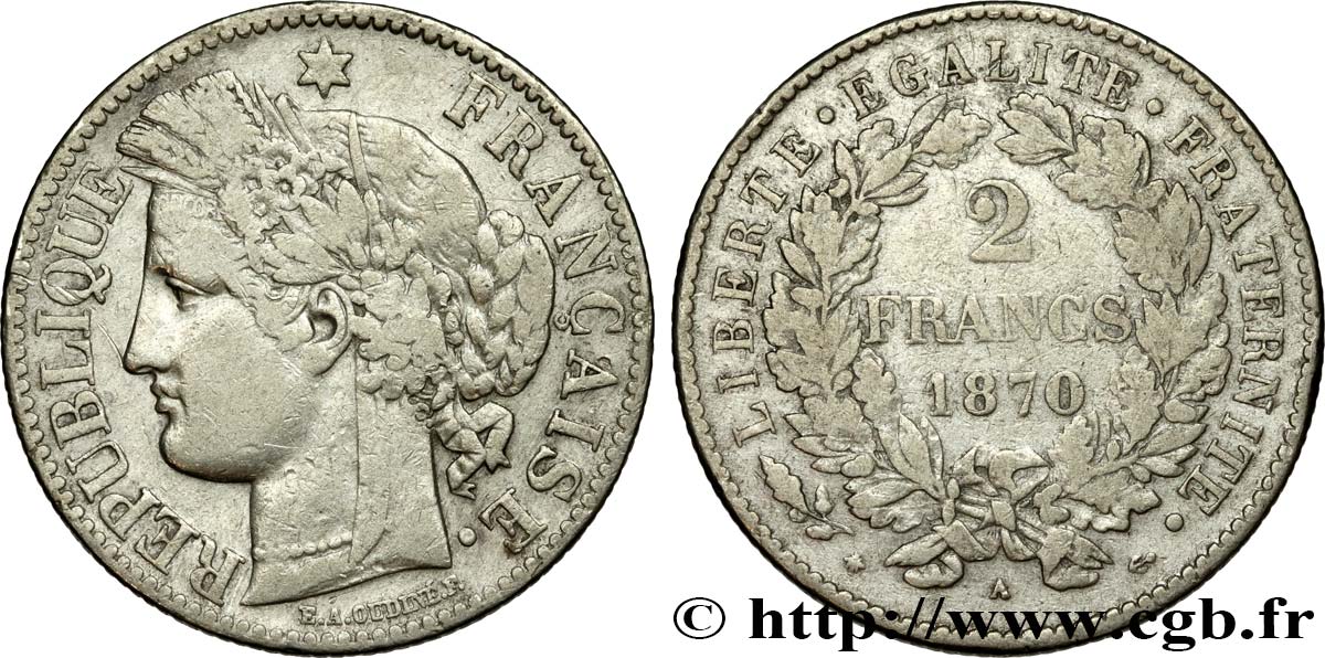 2 francs Cérès, avec légende 1870 Paris F.265/2 MB 