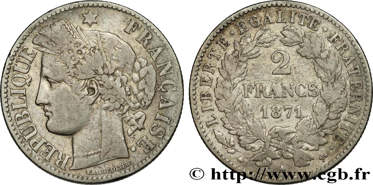 2 francs Cérès, avec légende 1871 Paris F.265/5 BC25 