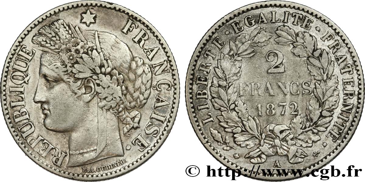 2 francs Cérès, avec légende 1872 Paris F.265/8 SS40 