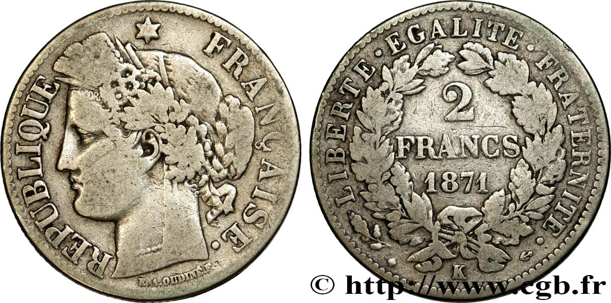2 francs Cérès, avec légende 1871 Bordeaux F.265/6 S15 