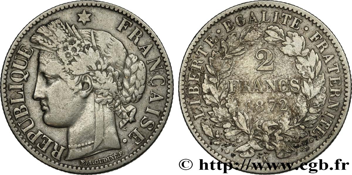 2 francs Cérès, avec légende 1872 Bordeaux F.265/9 TB25 
