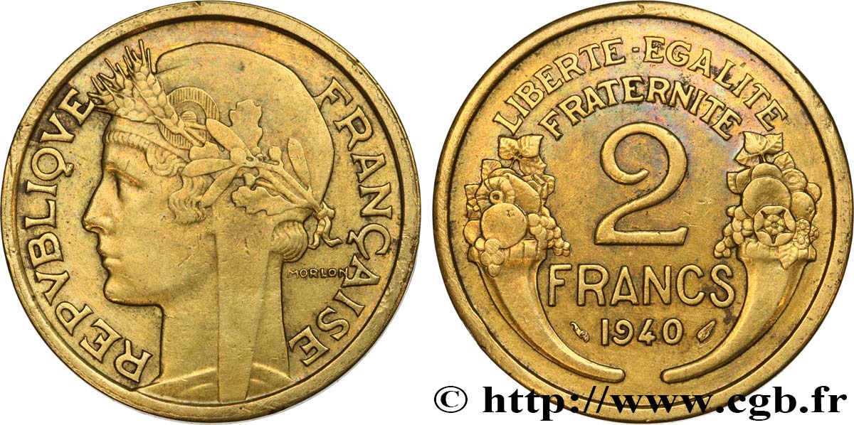 2 francs Morlon 1940  F.268/13 AU50 