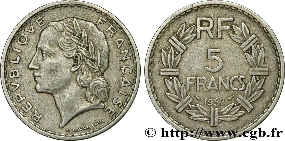 5 francs Lavrillier, aluminium 1952  F.339/22 XF40 