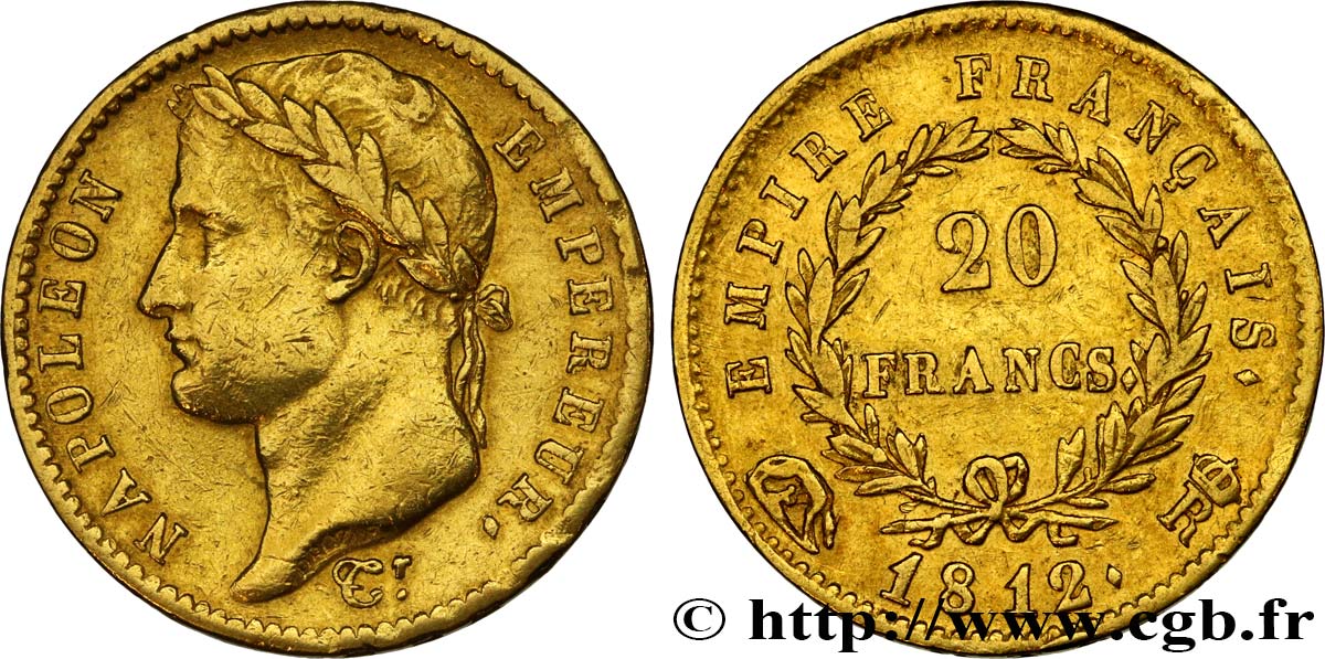 20 francs or Napoléon tête laurée, Empire français 1812 Rome F.516/27 XF48 