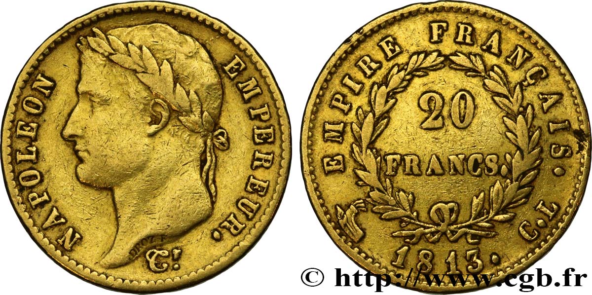 20 francs or Napoléon tête laurée, Empire français 1813 Gênes F.516/31 SS45 