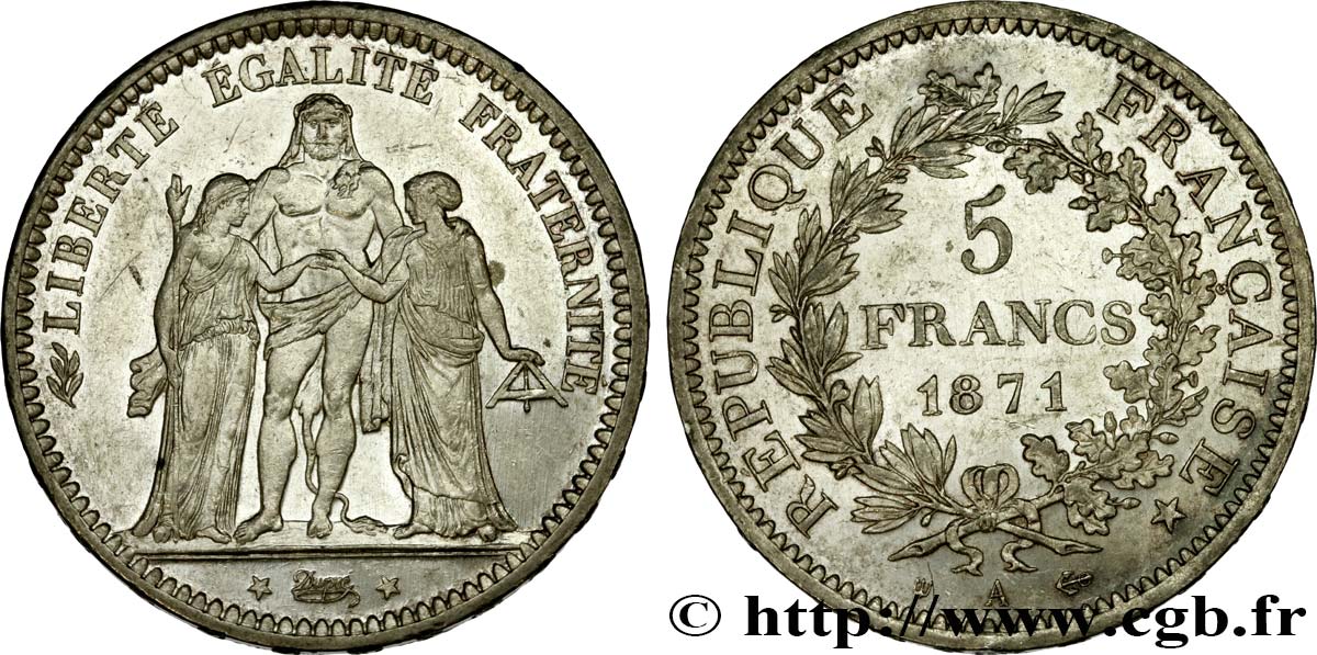 5 francs Hercule, dite “Camélinat” 1871 Paris F.334/4 VZ62 